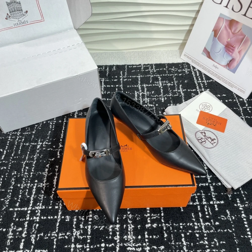View 3 of 高仿Hermes*Kelly系列H251007Z02小牛皮高踭鞋黑色4CM免檢版