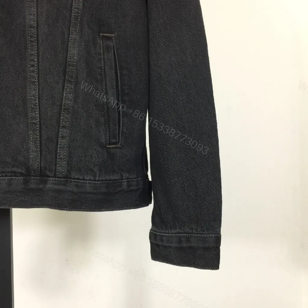 View 3 of Black Denim Jacket + Denim + Modern + Subtle LV Stitching + Jacket