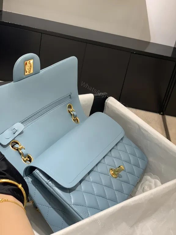 View 9 of Powder Blue Quilted Calfskin Bag: Classic Chic Luxury