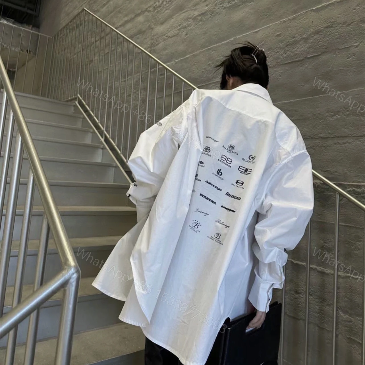 View 14 of 高仿Balenciaga*SS24系列725377歷代LOGO襯衫白色