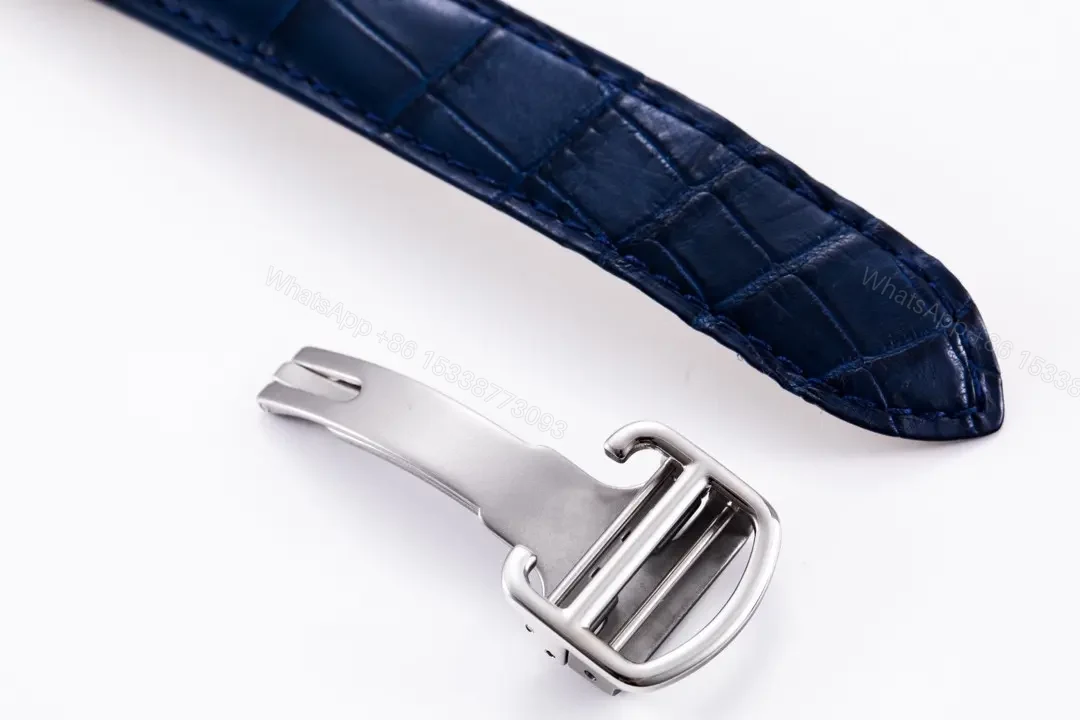 View 8 of JF Factory Cartier Ballon Bleu 42mm Blue Dial Stainless Steel Automatic Watch with Mississippi Alligator Leather Strap