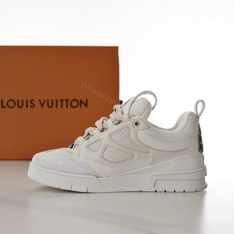 View 4 of White Leather & Mesh Luxury Sneaker: Subtle LV Star Accent