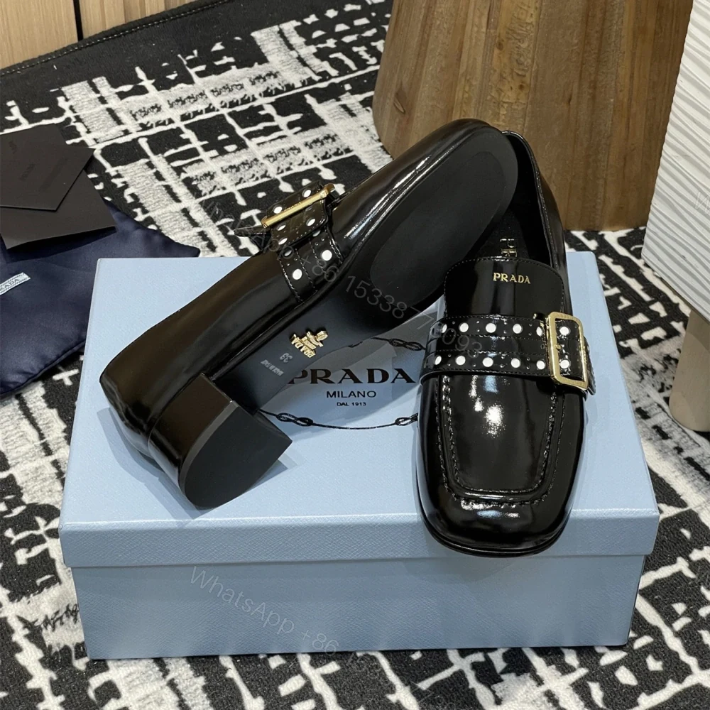 View 8 of 高仿Prada*1D831M方頭套腳樂福鞋3.5CM漆皮黑色免檢版