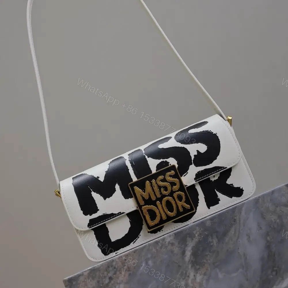 View 2 of 高仿Dior*Miss系列M261M933小牛皮塗鴉字面腋下包白色免檢版