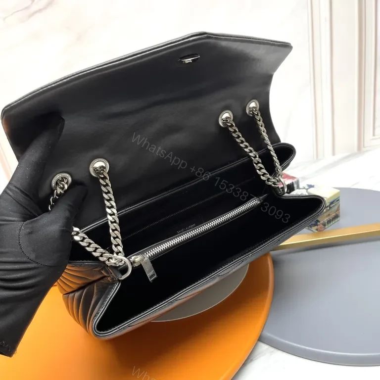 View 2 of Quilted YSL-Style Messenger Bag - Black Leather, Luxe Hardware