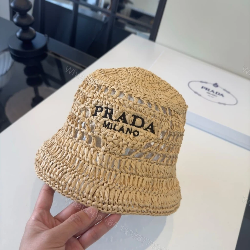 View 5 of Prada Crochet Bucket Hat Raffia Natural