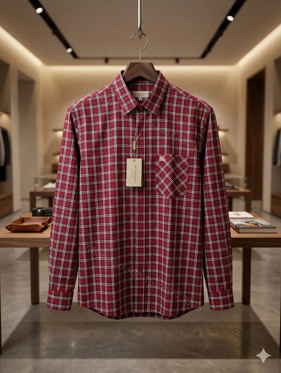 Burberry Premium Store Article Cotton Shirt Maroon First Copy | AAA+ Replica — view 1