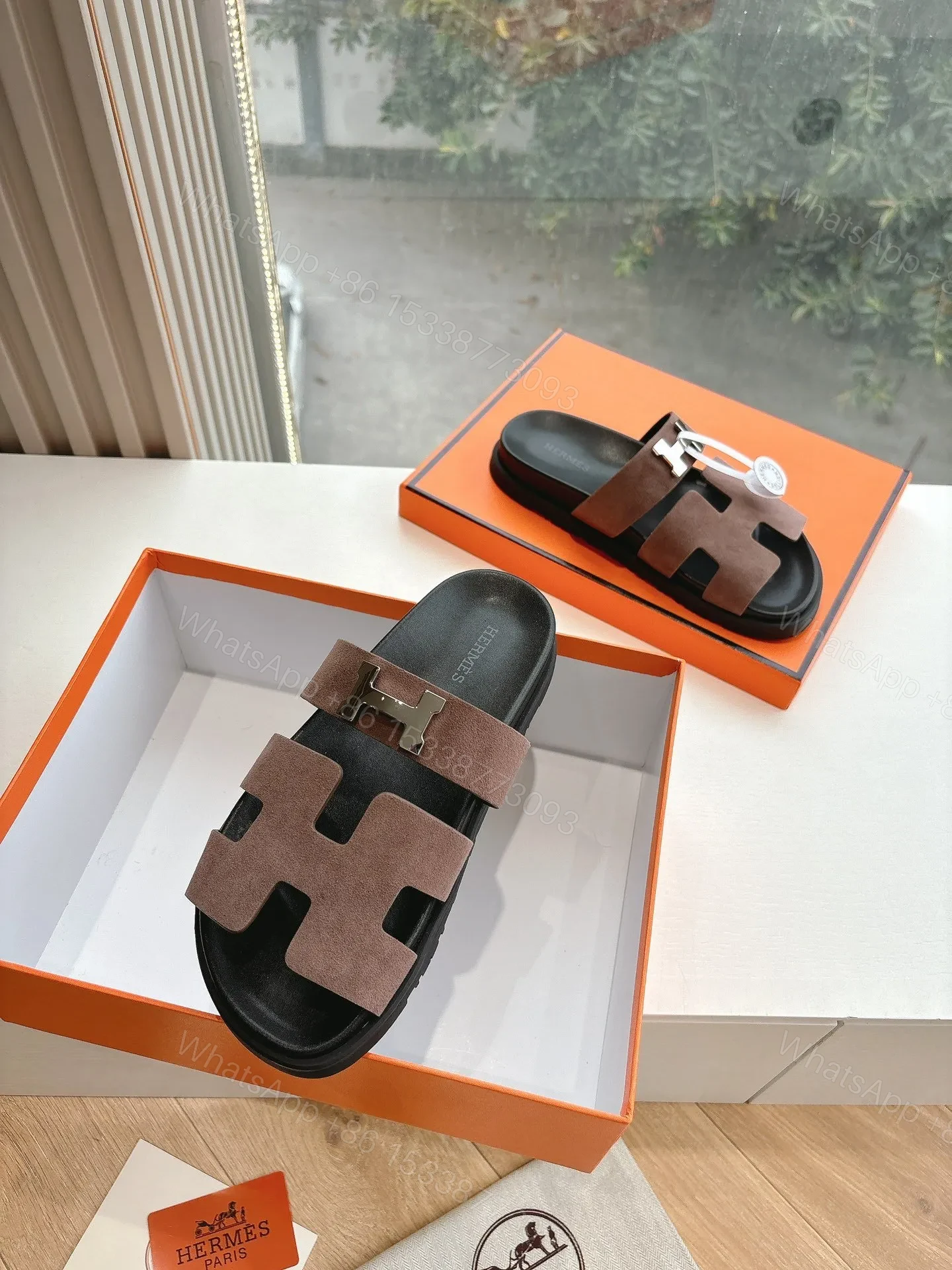 View 4 of Hermes Women Brown Suede Sandals