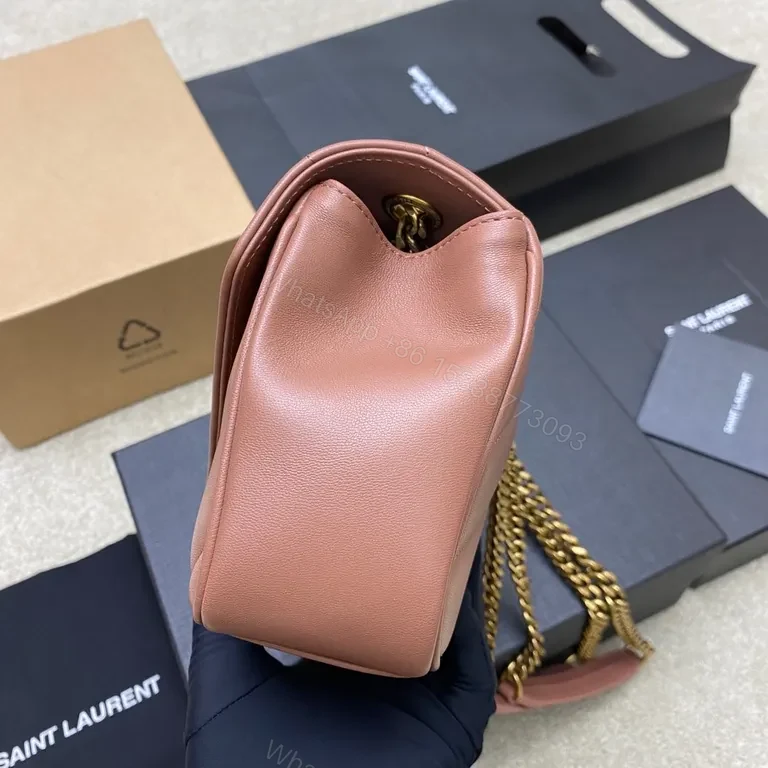 View 4 of Chic Pink Leather Flap Bag with Gold YSL Monogram, Luxury Everyday Essential
