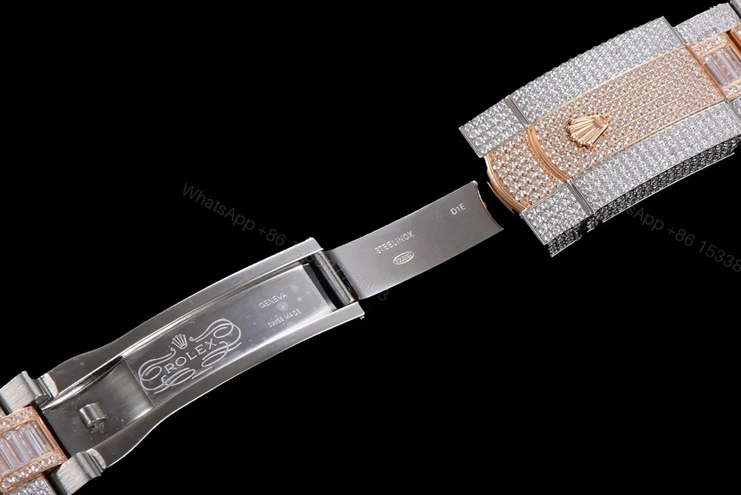View 8 of Rolex Sky-Dweller Rose Gold Diamond Replica 42MM Exclusive Full Pavé Two-Tone Bracelet RG-ROLEX-SKYDWELLER-ROSEGOLD-42
