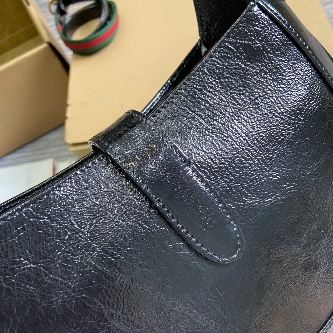 View 7 of JACKIE SMALL SHOULDER BAG 27 IN BLACK CRACKED LACQUER GOLD HARDWARE