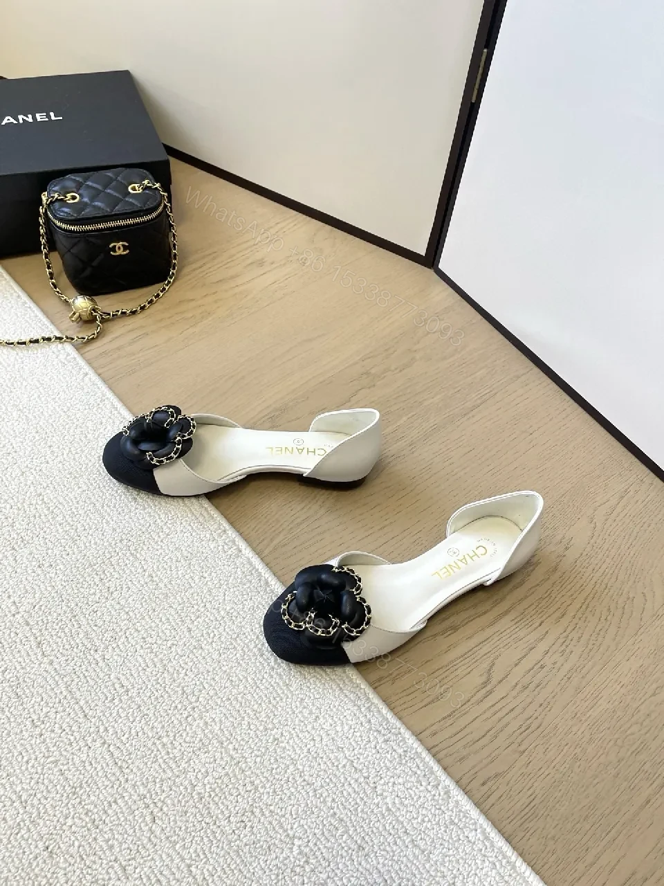 View 5 of Two-Tone Slingbacks with Gold Chain Embellishment - Luxury Open-Back Heels