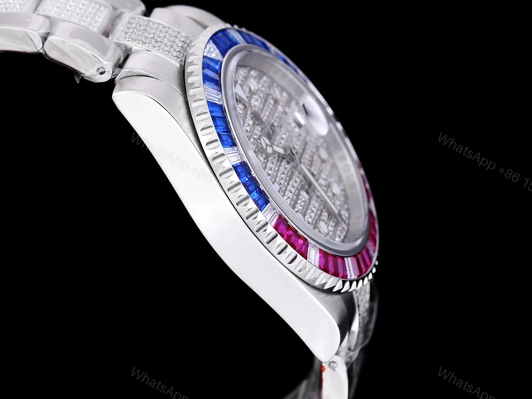 View 6 of Rolex Submariner Rainbow Diamond Replica 42MM Premium Meteorite Dial Pavé Oyster Bracelet RG-ROLEX-SUB-RAINBOW-DIAMOND-42