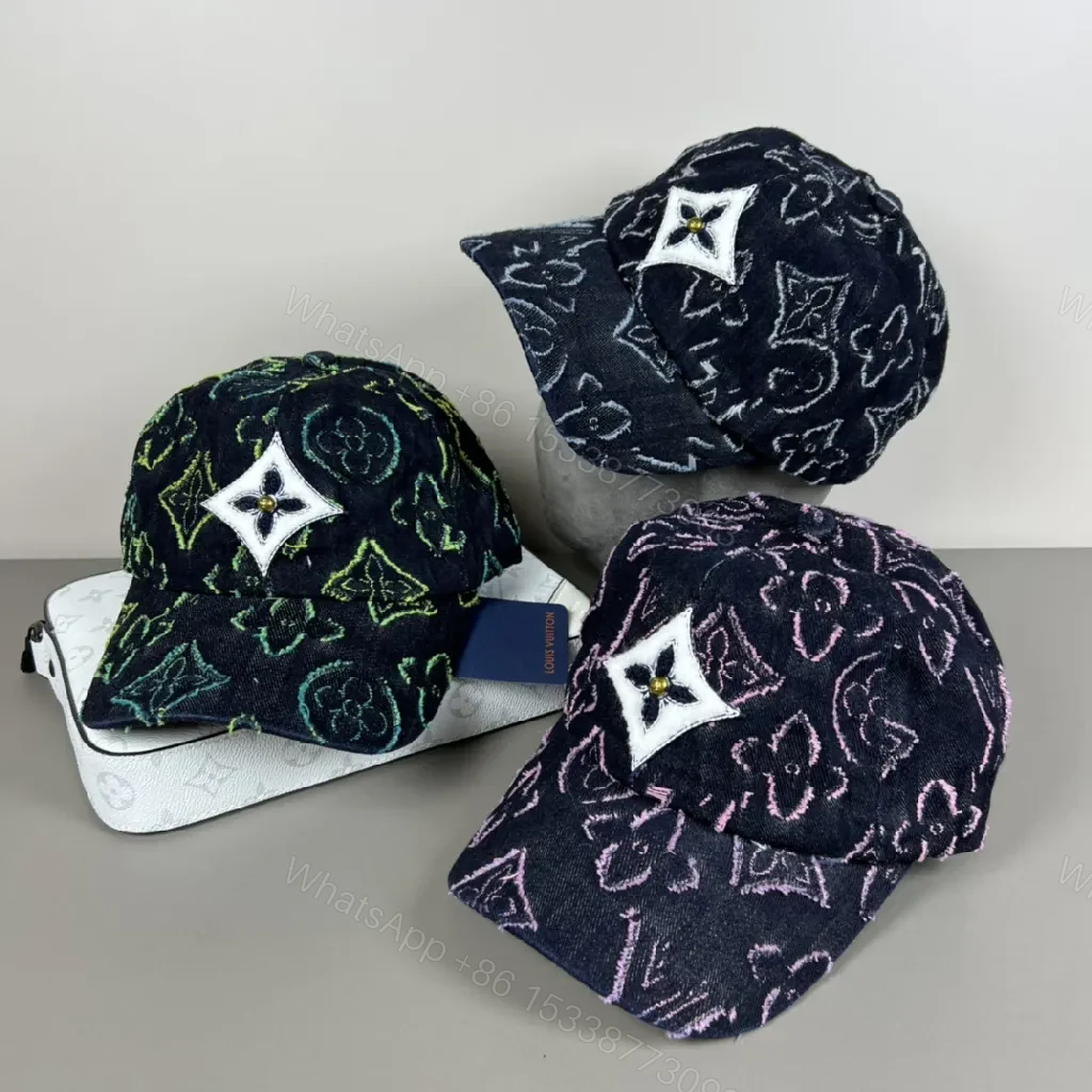View 5 of Textured Pattern Cap: Navy Denim, Pink Stitch, Luxury Flair