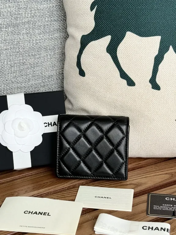 View 5 of Black Quilted Leather Wallet | Luxe Bi-Fold, Slim Gold Hardware