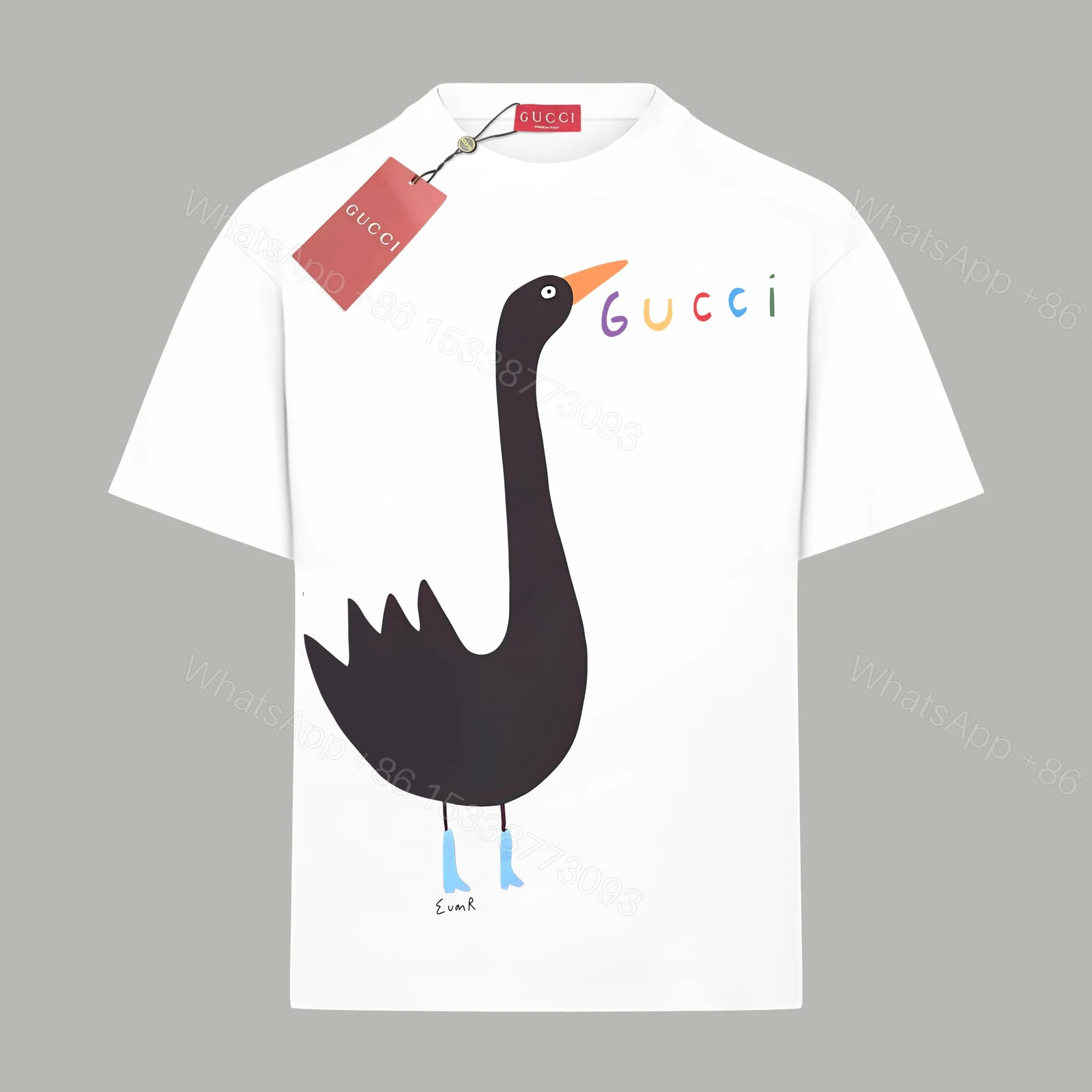 Gucci A貨男士白T 天鵝插畫童趣感設計 彩字品牌點綴款 — view 1
