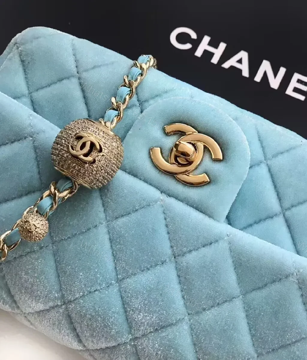 View 3 of Pastel Blue Quilted Box Bag with Chain Strap - Luxe Elevation