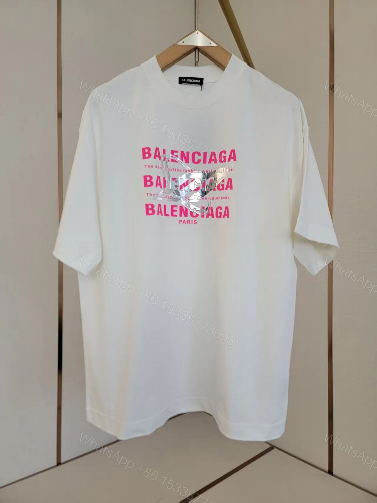 Balenciaga 高仿白色印花T恤 粉紅標語個性圖樣潮流短袖 — view 1