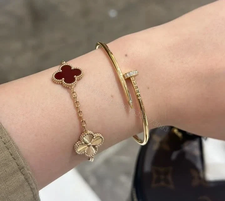 View 5 of Van Cleef Arpels Replica Alhambra Carnelian Guilloche Bracelet