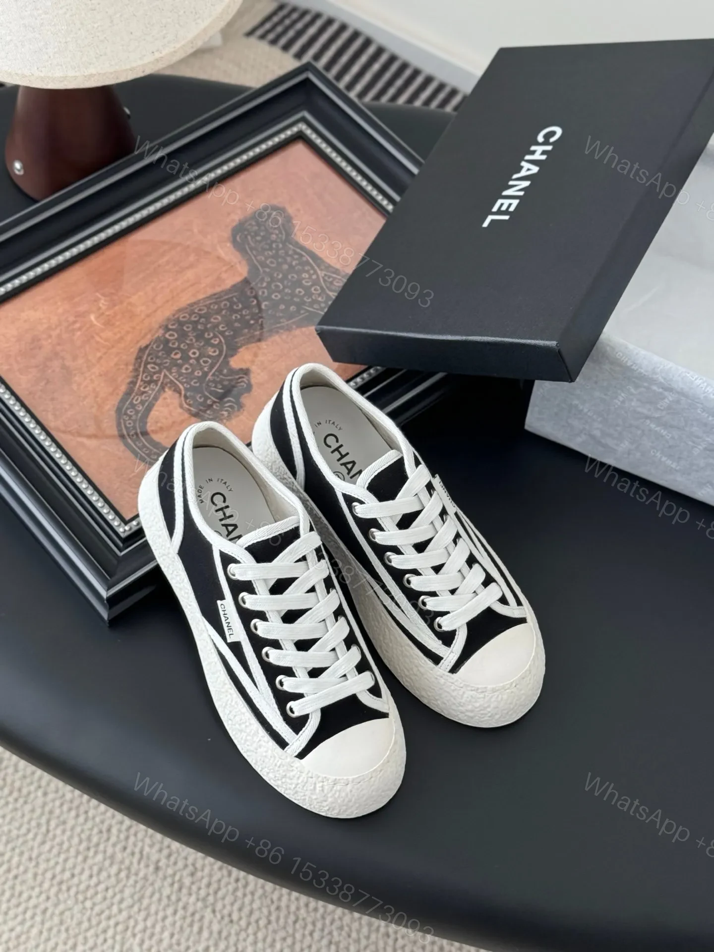 View 6 of Chanel Women Black Canvas Casual Sneakers