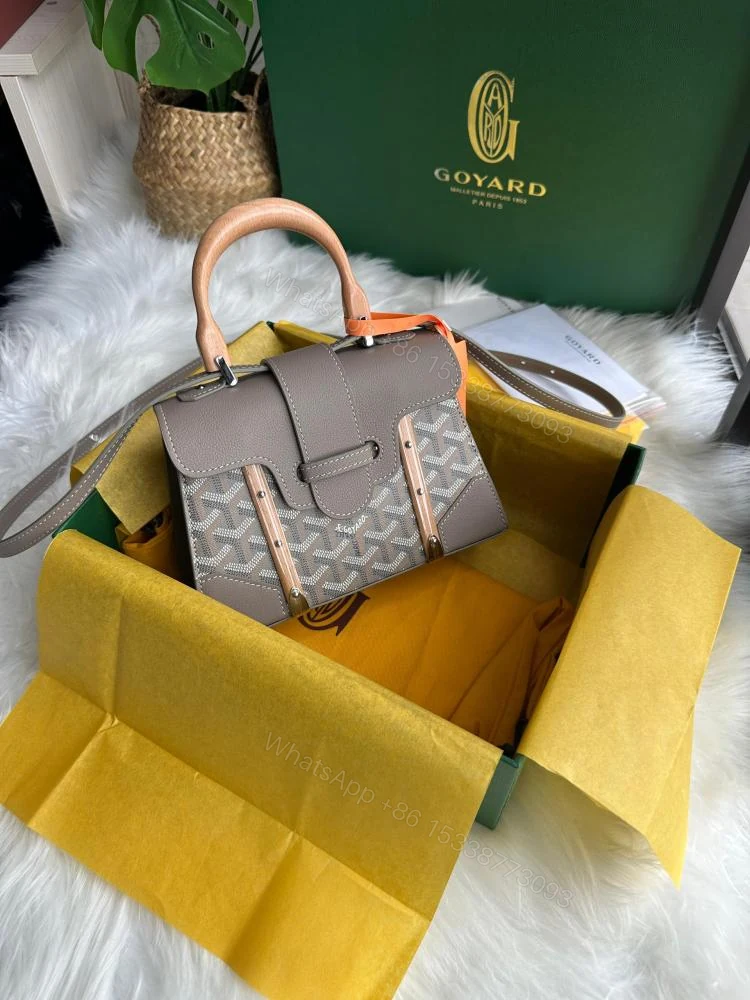 View 3 of Goyard Goyardine Saigon Grey Big PM Top Wooden Handle Bag First Copy | AAA+ Replica