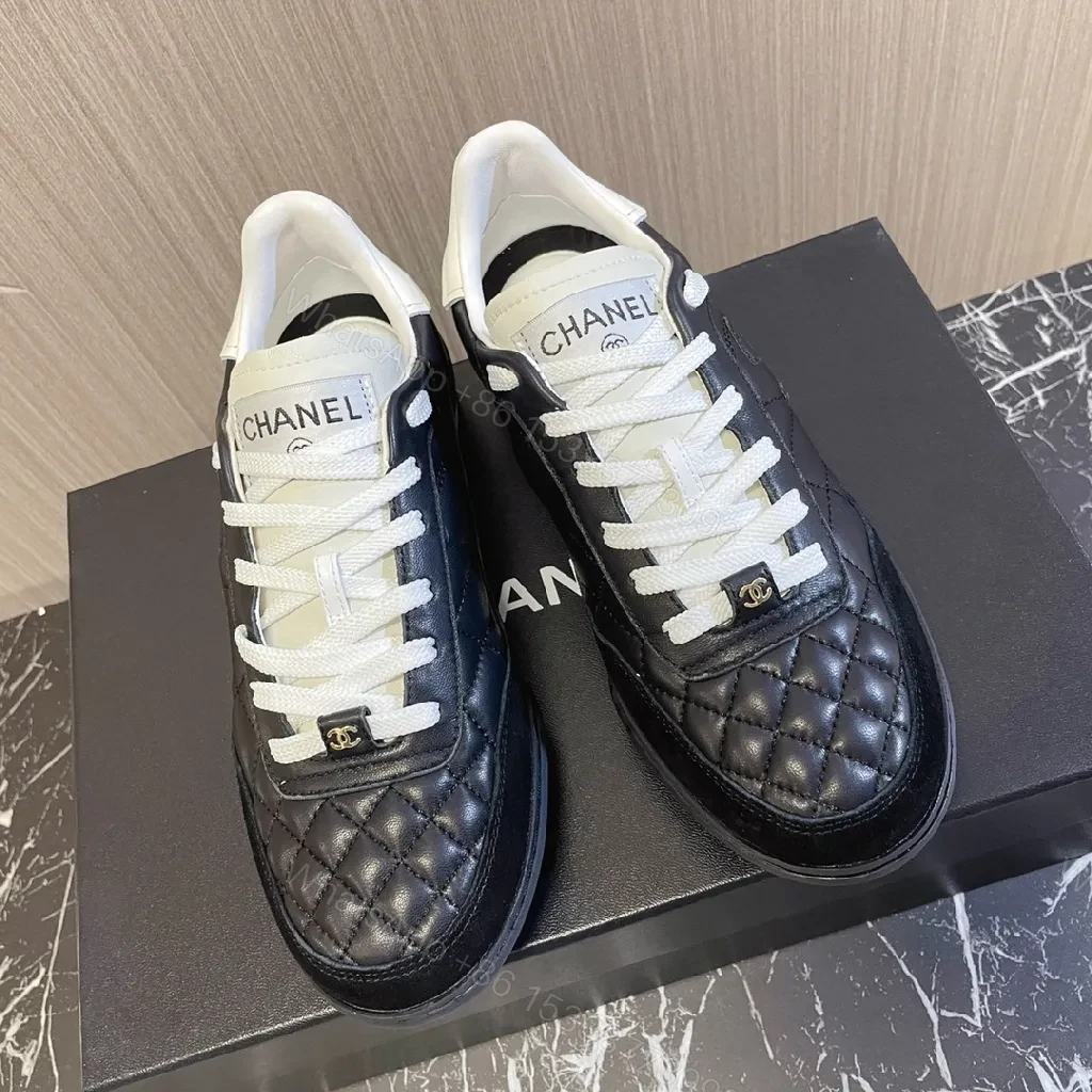 View 6 of Quilted Leather Sneaker - Dual-Texture Black & White, Luxe Comfort