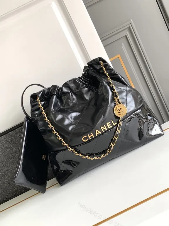 Chanel-Inspired Black Quilted Tote with Gold Chain Luxury Tote — view 1