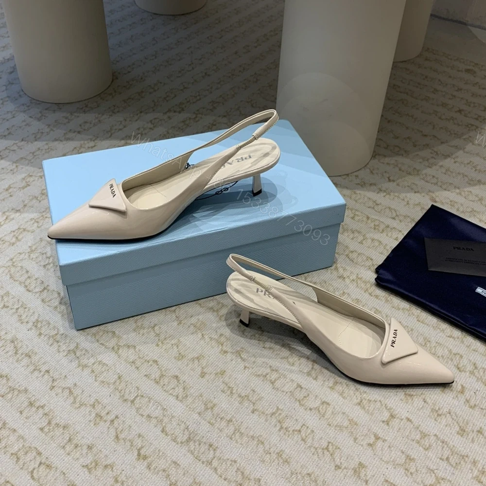 View 3 of 高仿Prada*1I901B露跟印花徽標高跟鞋7.5CM米色免檢版