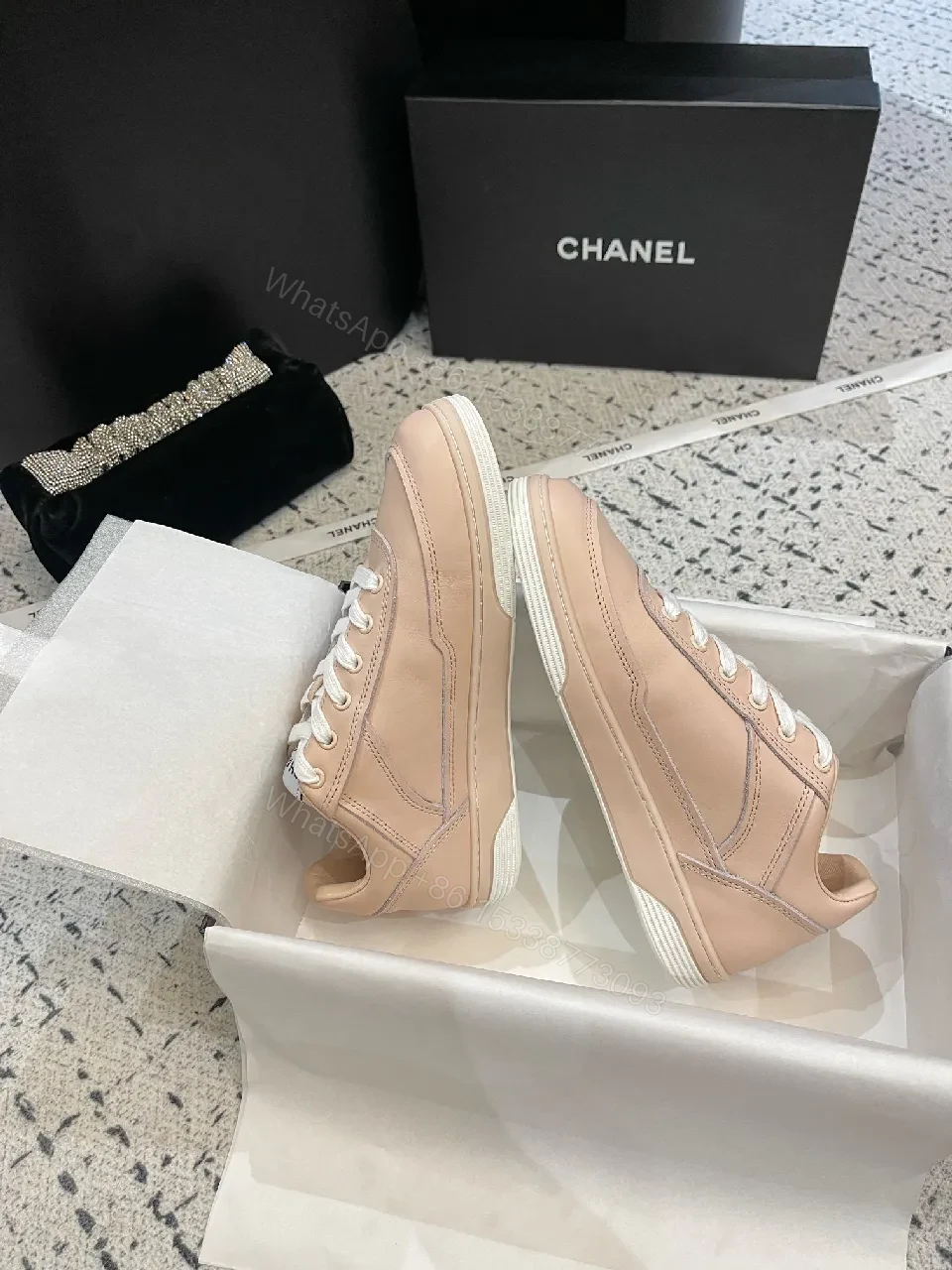 View 5 of Blush Leather High-Top Sneakers: Subtle Logo Comfort