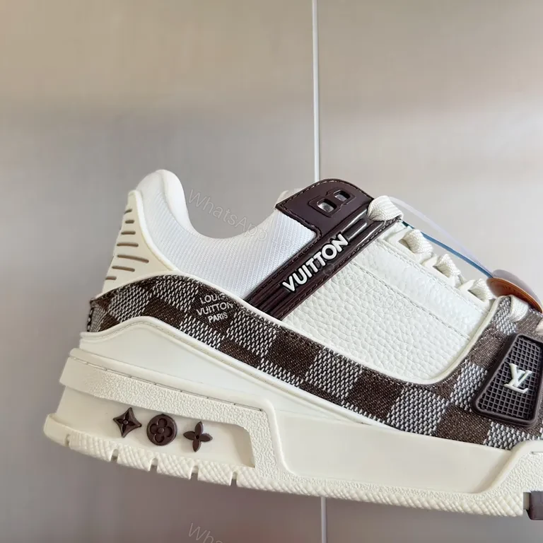 View 2 of Patterned Texture LV High-Top Sneakers â€” Luxury Streetwear Comfort