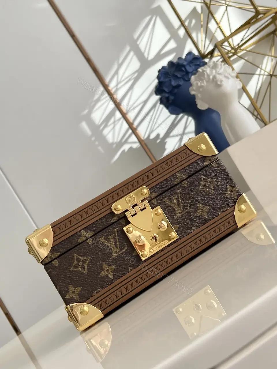 View 8 of Monogram Canvas Clutch with Gold Hardware - Structured Luxe Style
