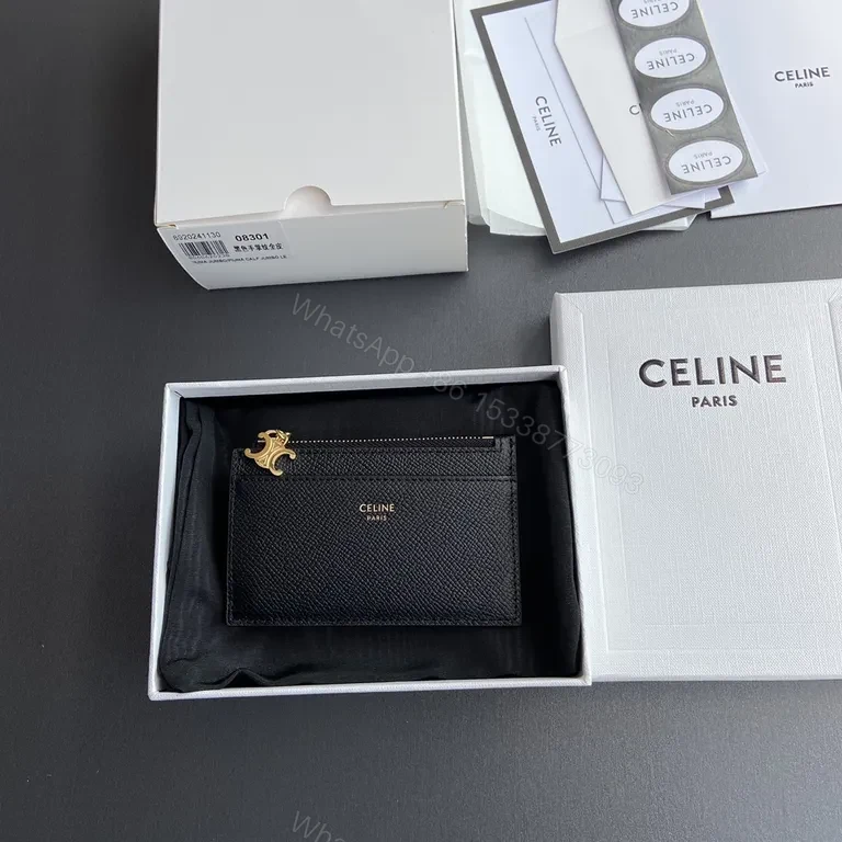 View 2 of Black Calfskin Cardholder with Gold Hardware