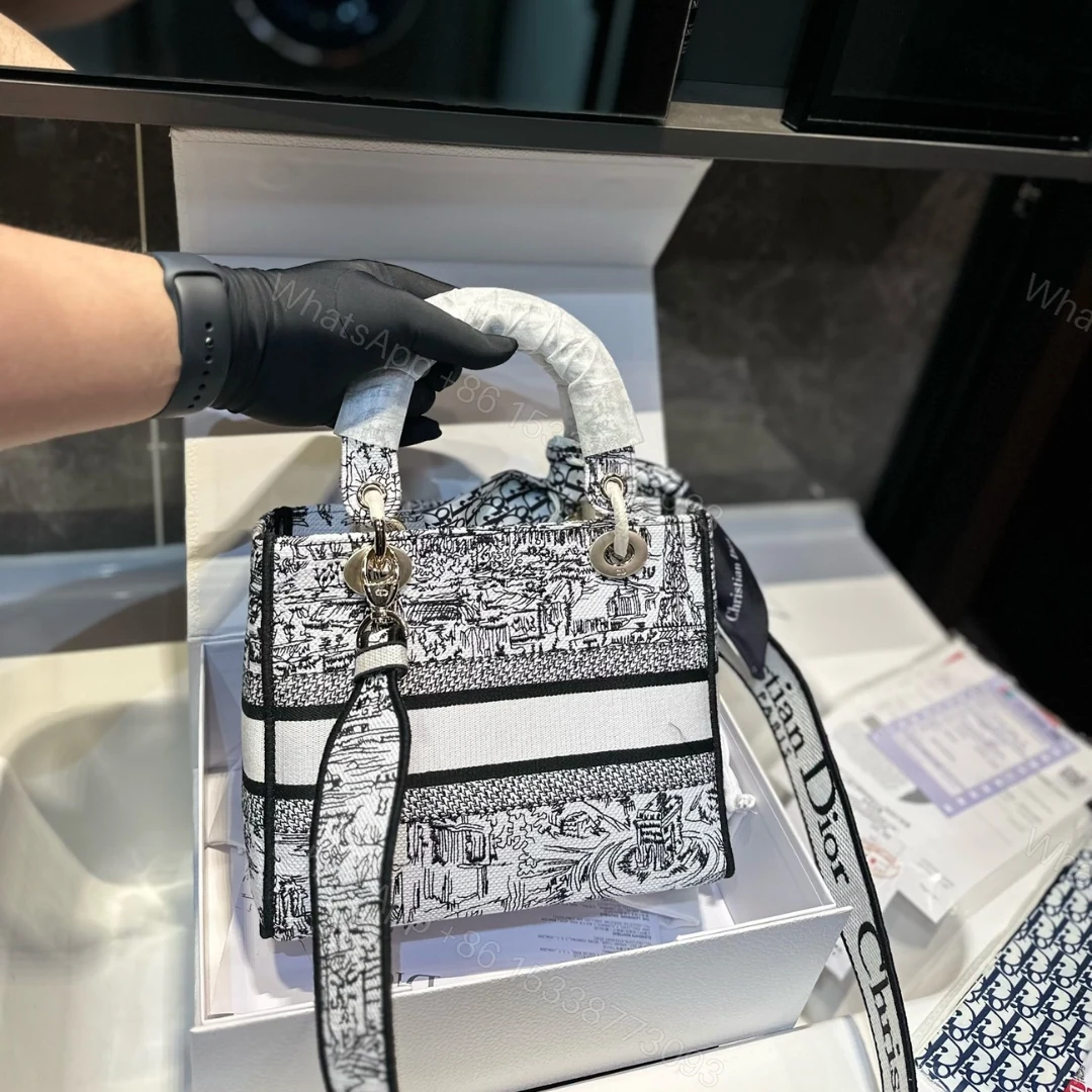 View 4 of DIOR MEDIUM LADY D LITE BAG PARIS ALLOVER EMBROIDERY WHITE AND BLACK 24CM M0565OEGI M933
