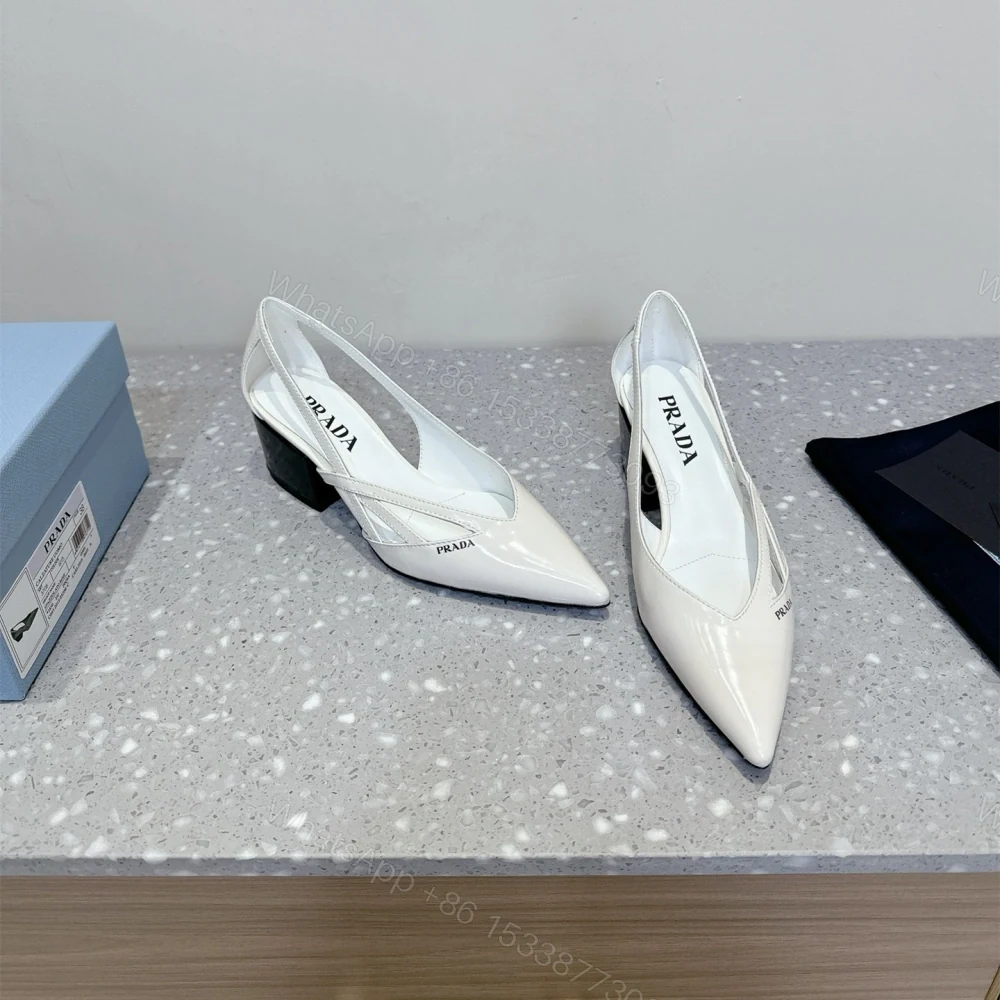 View 2 of 高仿Prada*1I747M尖頭粗跟高踭鞋5.5CM白色免檢版