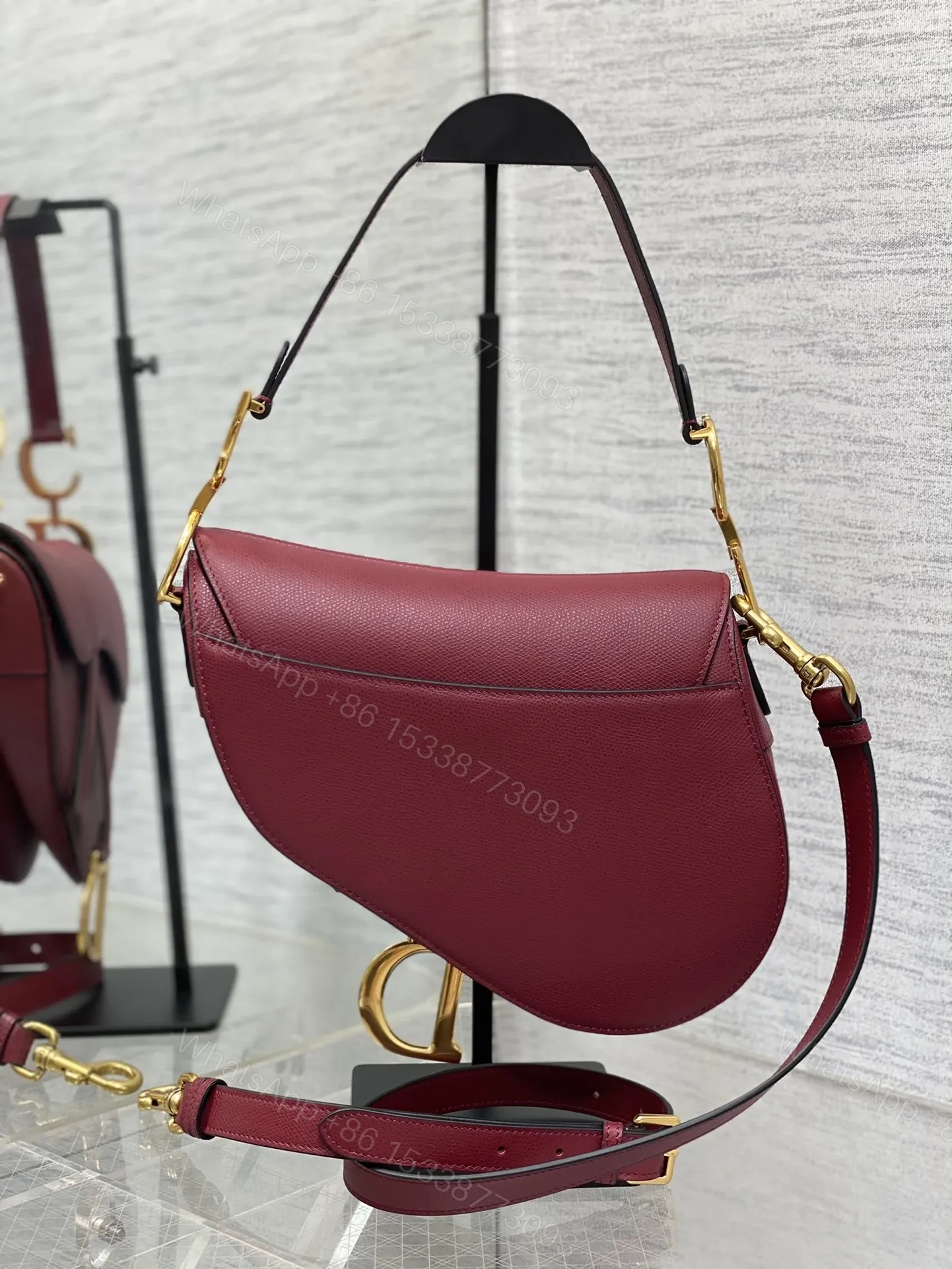 View 3 of Christian Dior Saddle Bag in Red Gold Hardware