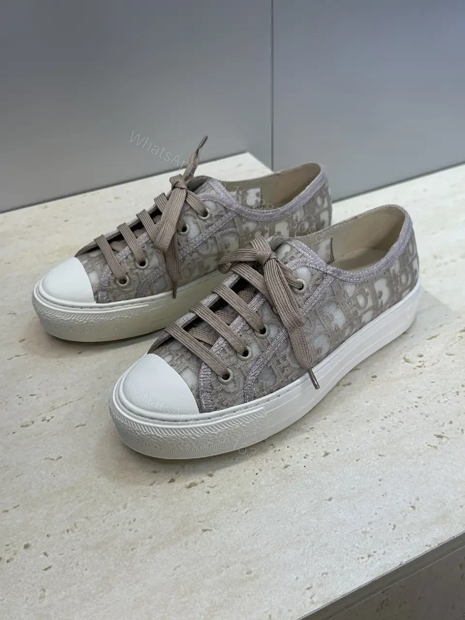 View 3 of Soft-Tone Canvas High-Tops with Monogram Pattern, Everyday Luxury Sneakers