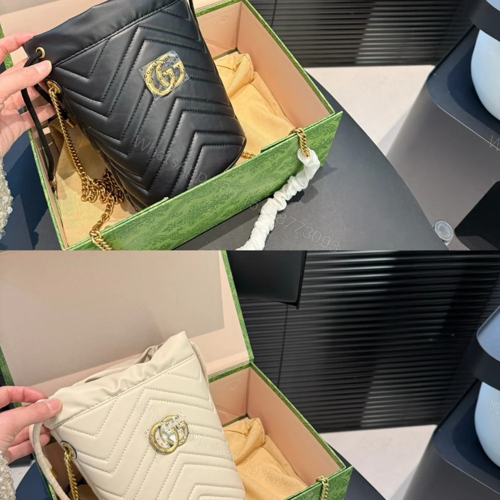View 3 of Gucci GG Marmont Matelassé Chevron Mini Bucket Bag White 12Cm 575163 DTDRT 9022