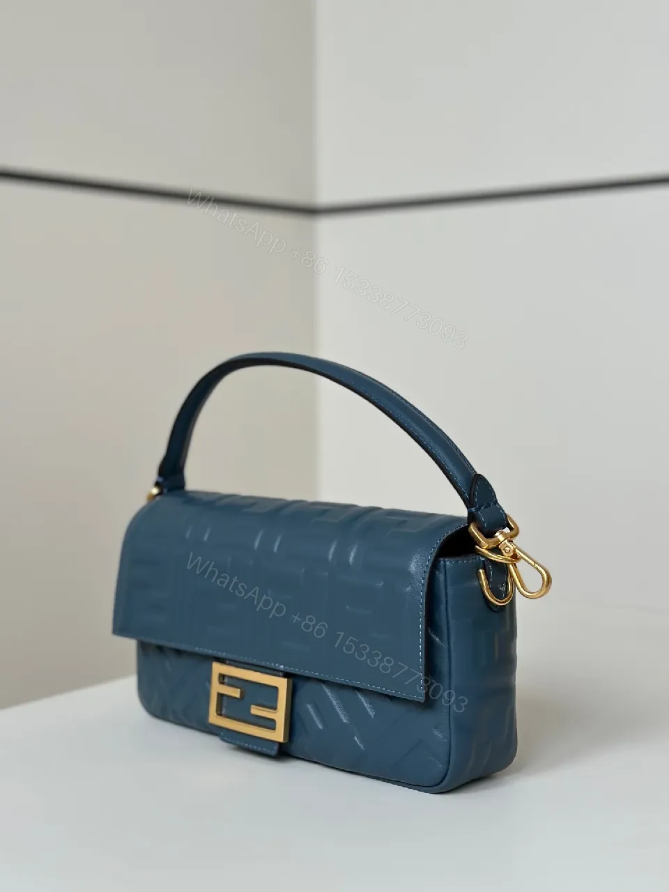 View 2 of Chic Structured Crossbody in Monogram Texture Gold Hardware