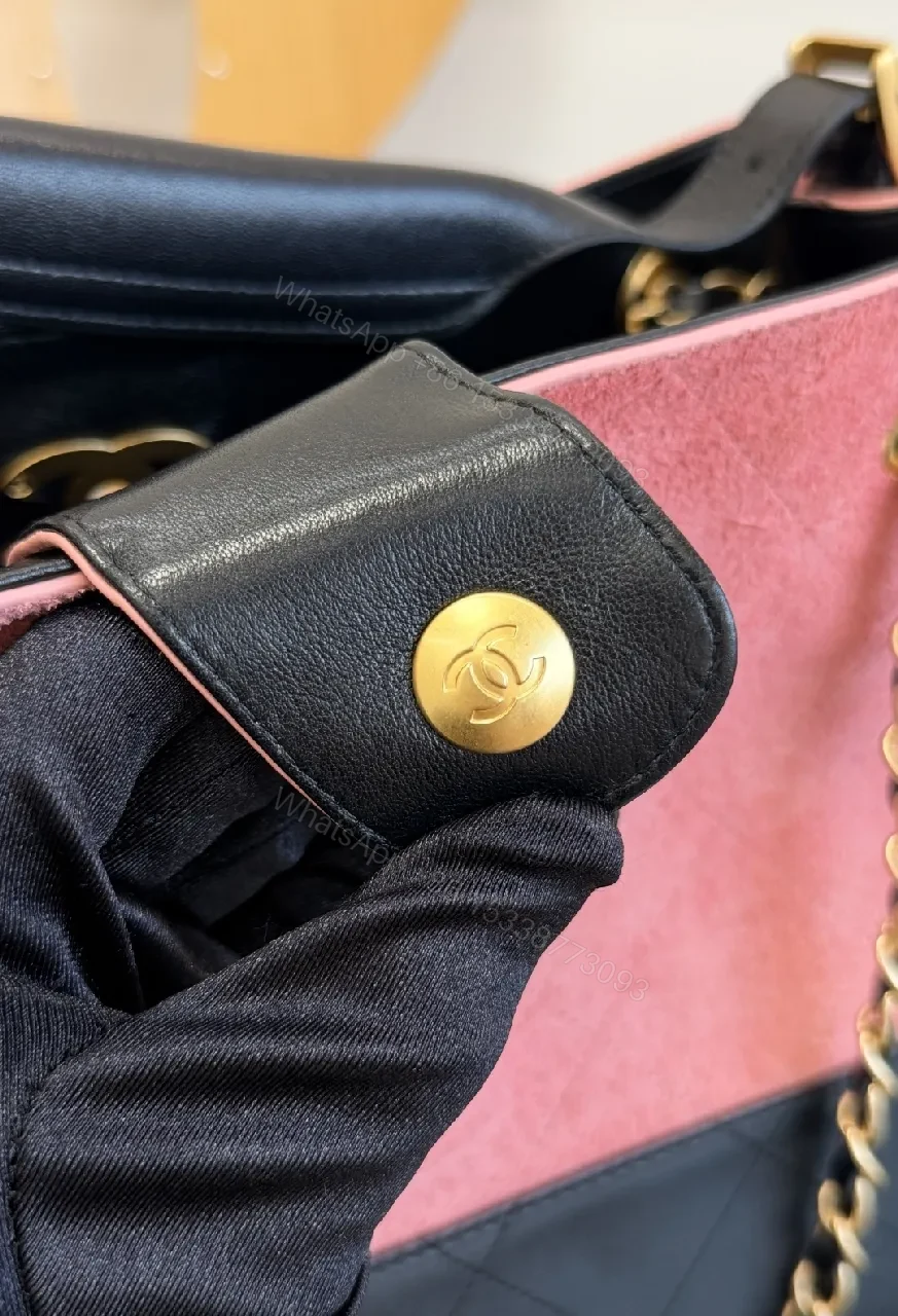 View 11 of Pink Black Quilted Tote with Chain - Modern Luxury Bag