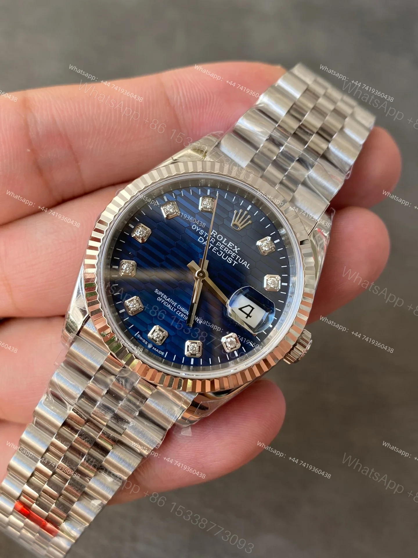 View 5 of Rolex Datejust M126234-0057 1:1 Replica Water Ripple Diamond Blue Dial Jubilee 36MM 3235 Movement Super Clone Watch