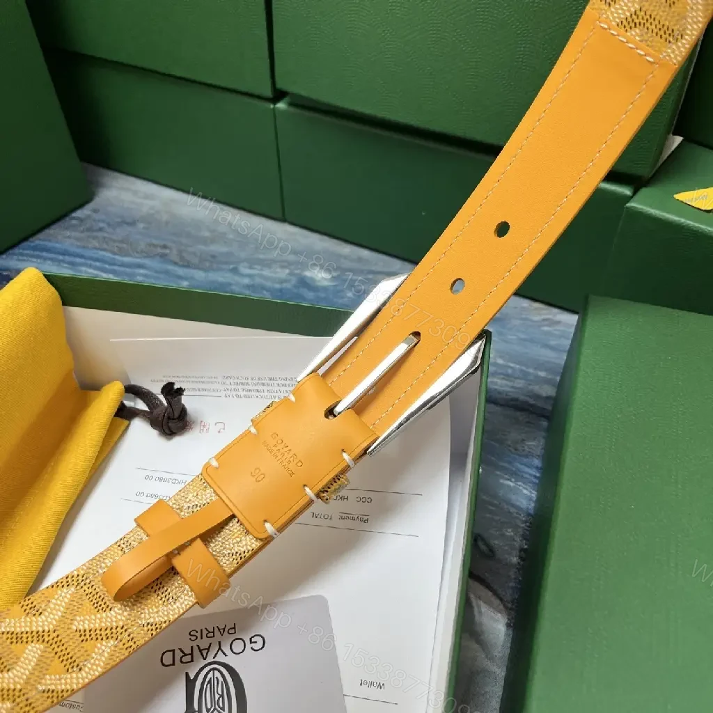 View 3 of Citrine Tan Pattern Belt: Calfskin, Goyard-Style Chevron Luxury