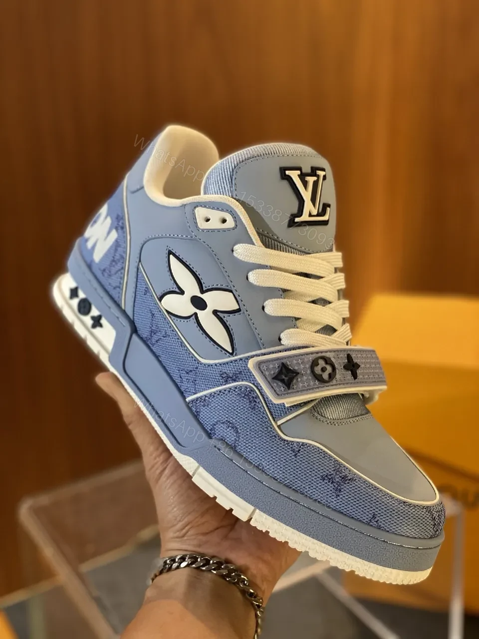 View 2 of Denim Luxe High-Tops: City-Ready Monogram Detail Sneakers