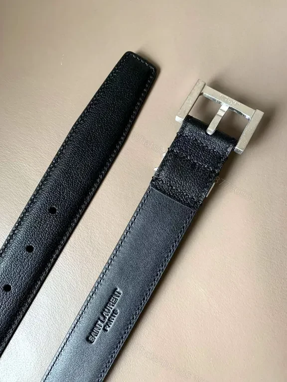 View 6 of Sleek Black Leather Belt with YSL Buckle â€“ Premiumâ€”Mid-Width