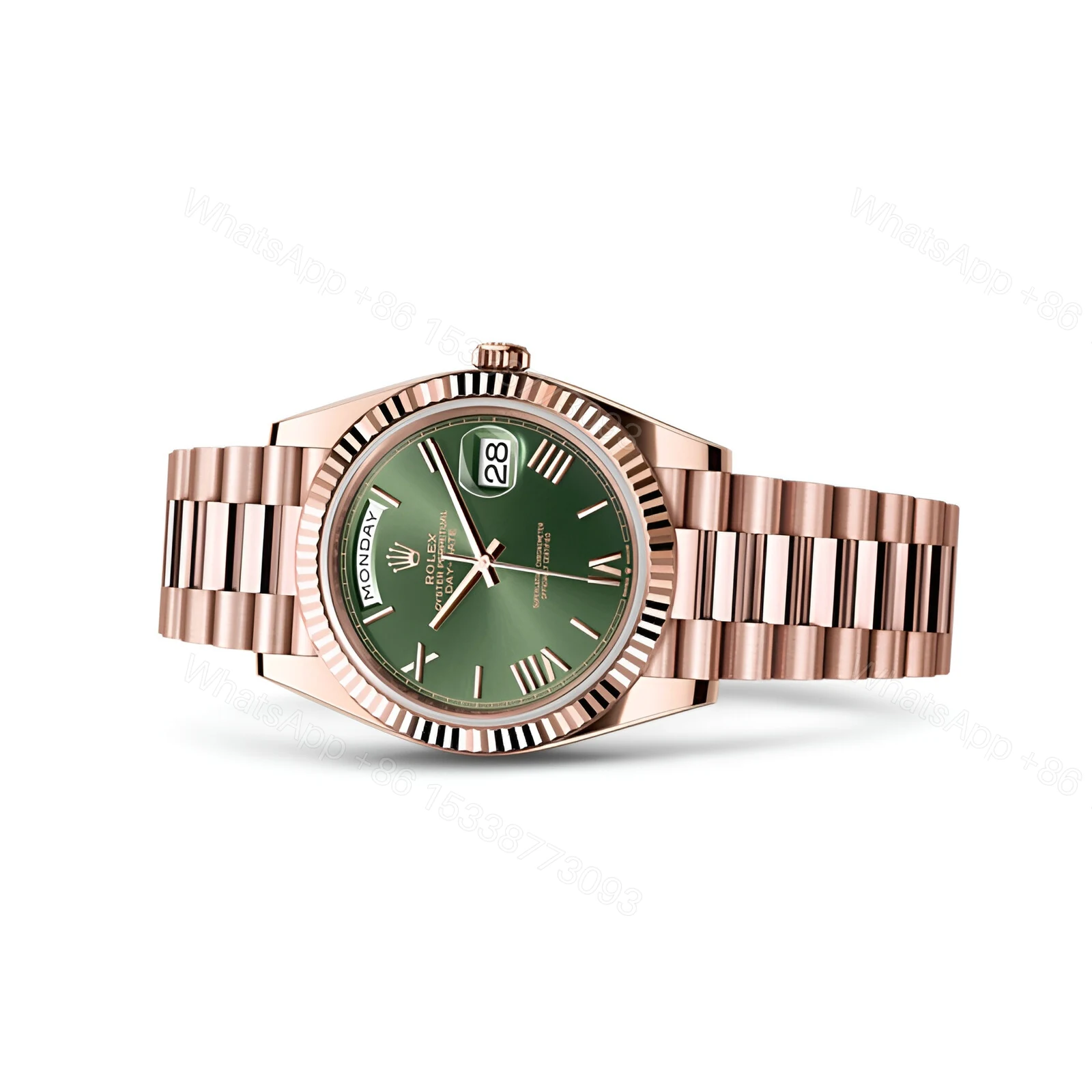 View 3 of Rolex Day-Date Rose Gold Green Roman Dial Replica