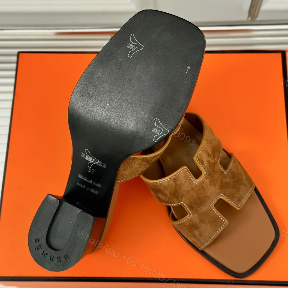 View 9 of 高仿Hermes*H232088ZA3經典H中踭拖鞋羊京面料棕色5CM免檢版