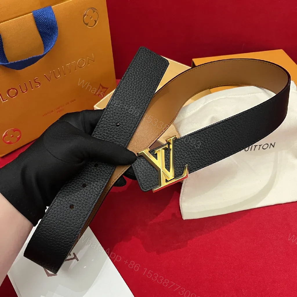 View 2 of Classic Black Leather Belt with Gold Buckle - Unisex Luxury Accessory