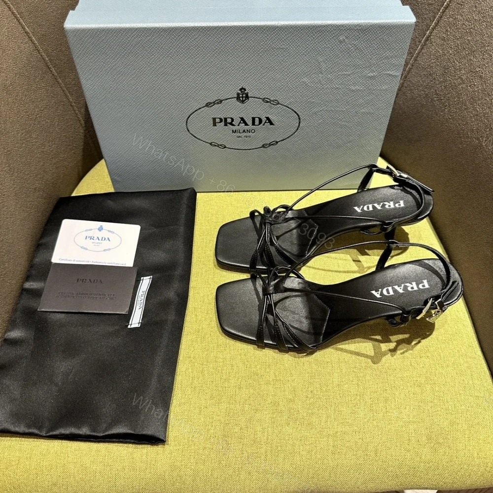 View 2 of 高仿Prada*1X504B方頭一字中踭涼鞋5.5CM黑色免檢版