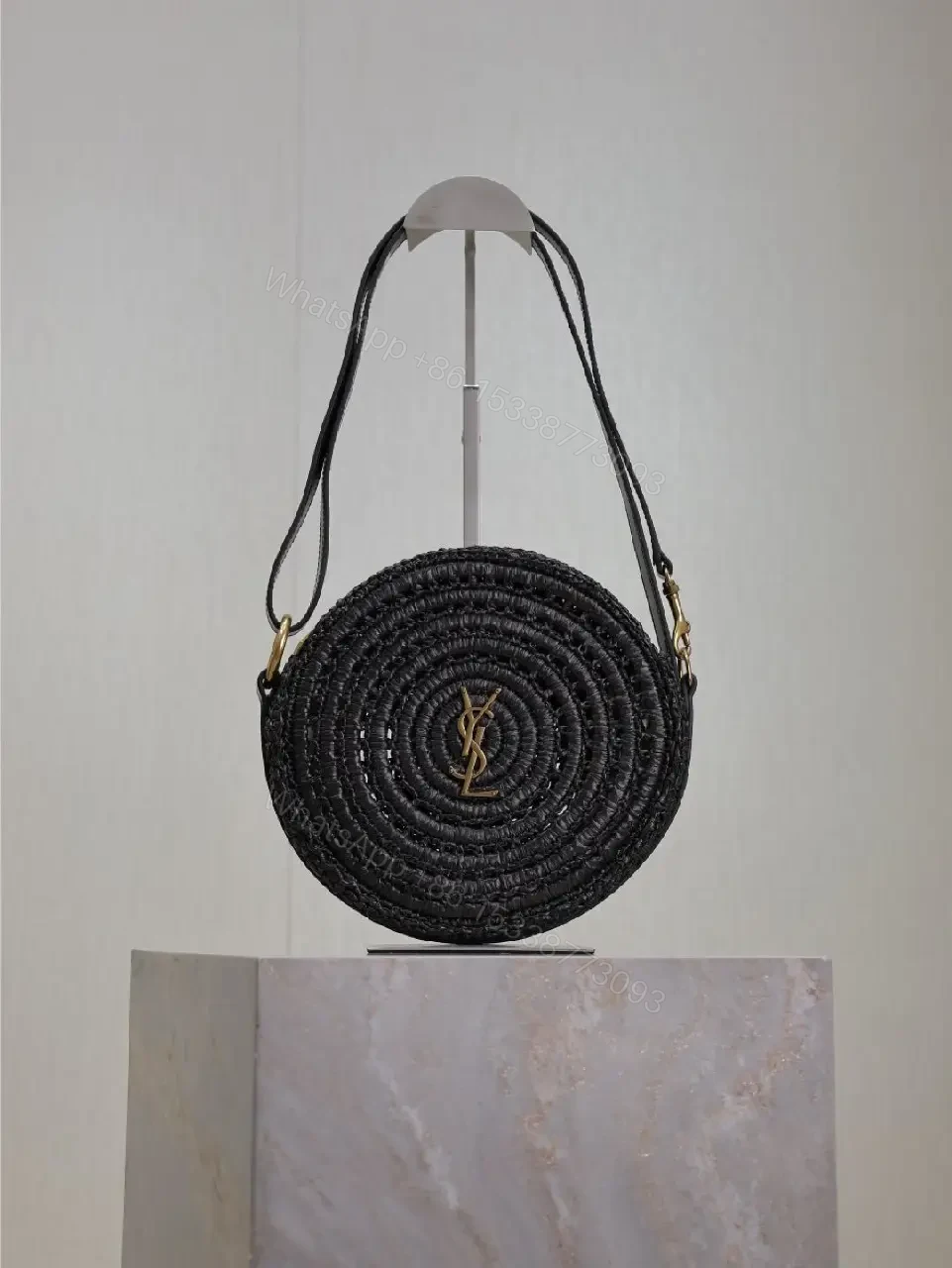 View 5 of Black Straw Circle Bag - Handwoven, Compact, Luxe, Everyday-Ready