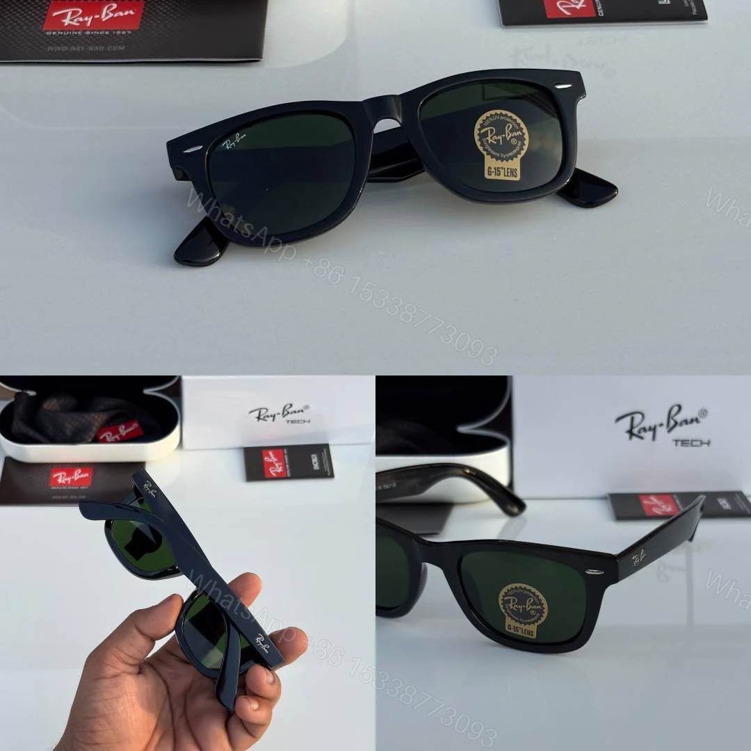 View 2 of First Copy Ray Ban 2140 Wayfarer Black Green Men’s Sunglasses Glass Quality