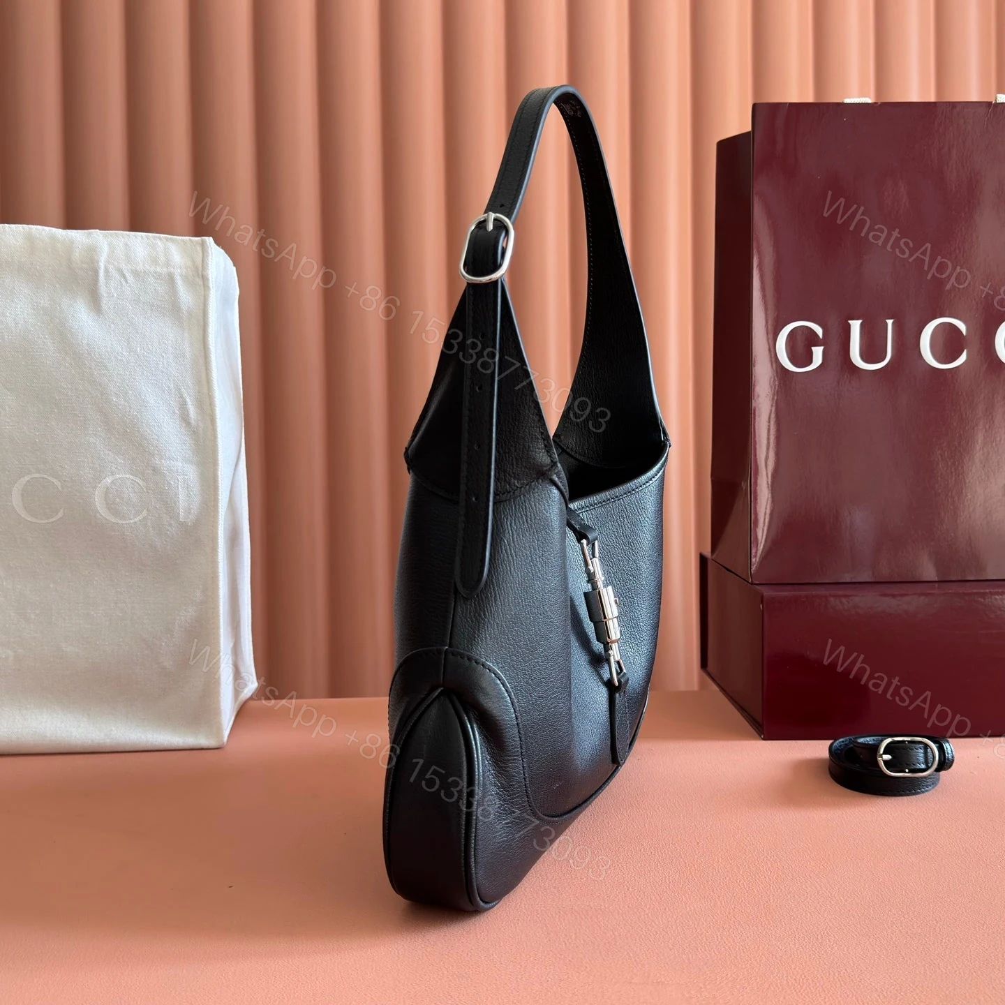 View 2 of GUCCI 26S JACKIE SLIM SHOULDER BAG 28 IN BLACK CALFSKIN